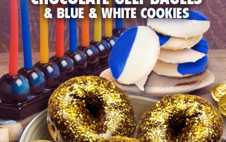 Gelt Ready for Hanukkah with Chocolate Bagels dipped in Gold