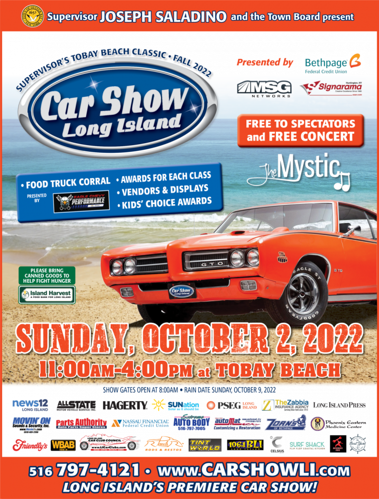 Long Island’s Largest Car Show Returns to TOBAY Beach on October 2nd